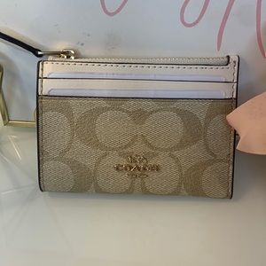 COACH Mini Skinny ID Case Signature Canvas Coin Purse NWT